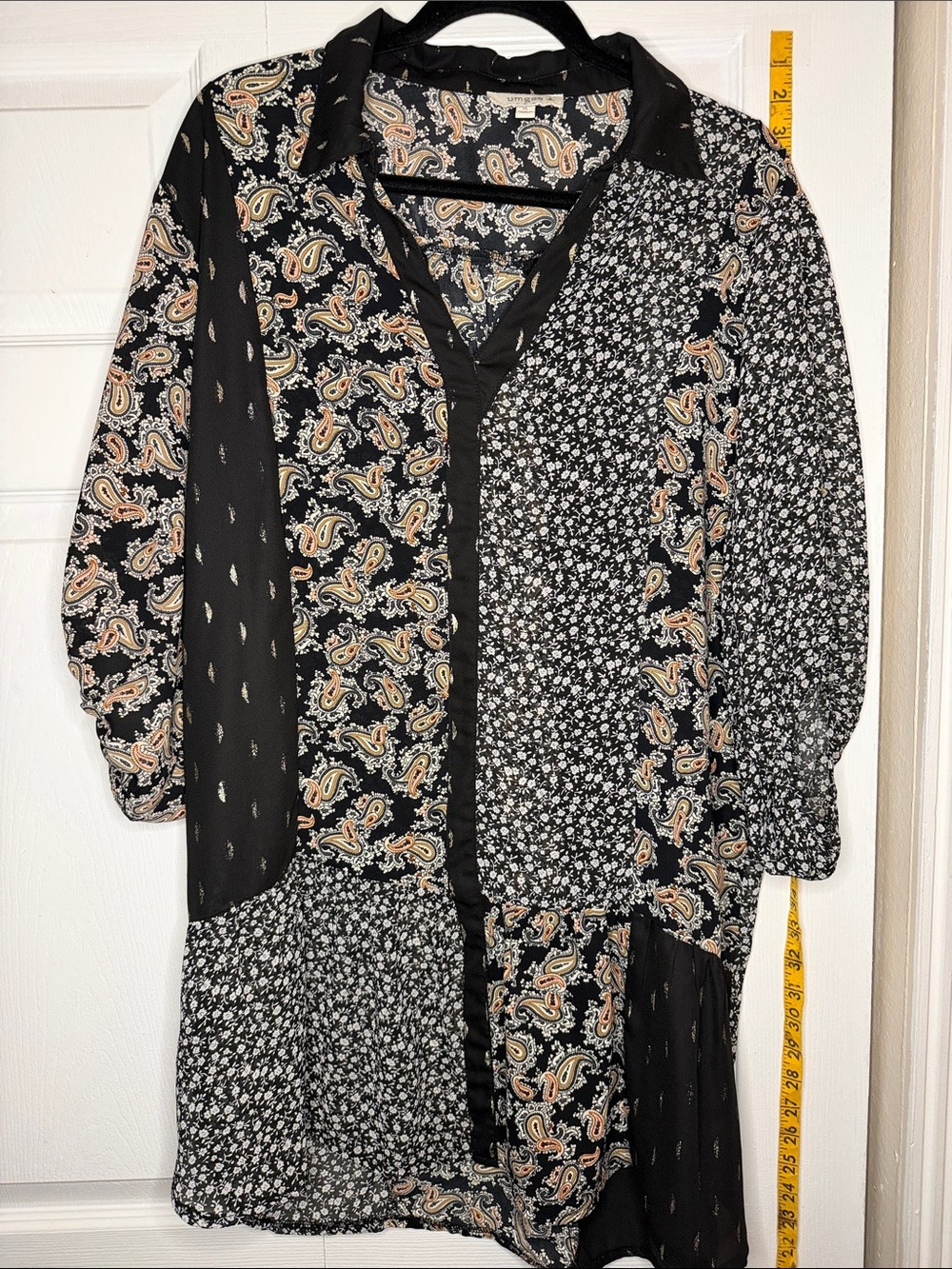 Umgee Black Paisley & Floral Patchwork Button-Up Blouse